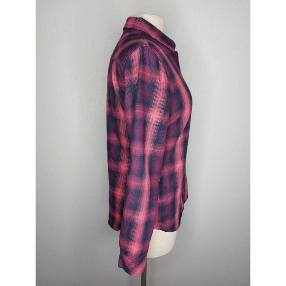 Eddie Bauer Womens Shirt Small Pink Black Soft Checkered Plaid Button Up Collar - Picture 7 of 11